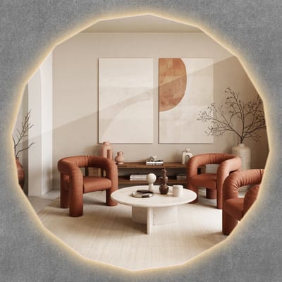Wallfluent LED Spiegel - Veelhoekige Bijgesneden Spiegel LED Zonder Rand - 100 cm x 100 cm - Grote Wanddecoratie Spiegel - Badkamerspiegel – Eetkamerspiegel – Kantoorspiegel - Warm Wit 3000K - Make-up Verlichte Spiegel - Minimalistisch