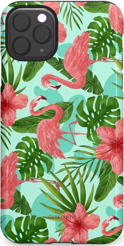 Casetastic hoesje geschikt voor Apple iPhone 11 Pro Max - Dubbellaagse bescherming - Flamingo jungle - Fashion Case - Mintgroen Koraal