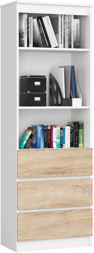 Kantoorkast R60 met 3 Lades / AKORD Furniture Factory / Wit – Sonoma Eik / 60 x 180 x 35 cm