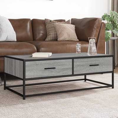 vidaXL - Salontafel - 100x50x35 - cm - bewerkt - hout - en - metaal - grijs - sonoma
