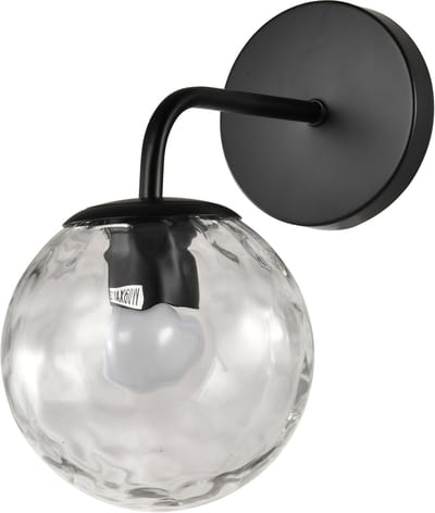 QUVIO Wandlamp - Ronde - Glazen Bol - Industrieel - Modern - Sfeerverlichting - E27 - Metaal - Glas - Wandlamp Binnen - Slaapkamer - Hal - Zwarte Wandlamp Woonkamer - Wandlampen Binnen - Design Verlichting - Zwart