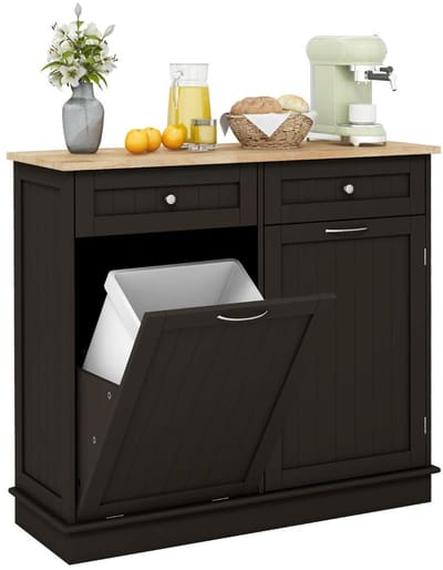 Keukeneiland - Verplaatsbaar - Keukenkast - Dressoir - Organizer - Kasten - Keukenblok - Houten Werkblad - Lade - Bruin