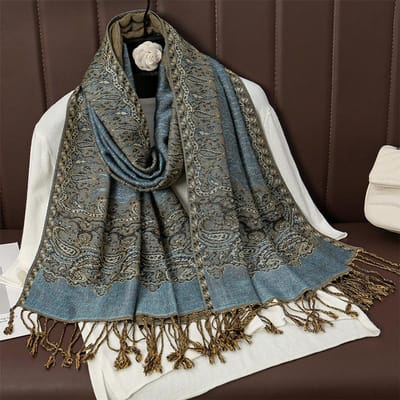 Franje Deken Ontwerp Dikke Pashmina Winter Warme Sjaal Wikkel Kasjmier Jacquard Sjaal Dames Necksjaal Poncho Stola's gray