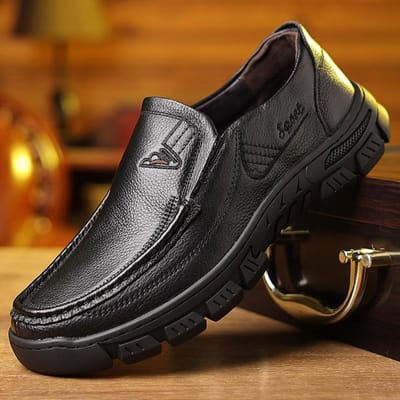 Lente Toplaag Koeienhuid Herenschoenen Heren Casual Schoenen met Grote Neus Echte Leren Schoenen met Dikke Zool Enkele Schoenen Zachtzool Schoenen voor Vader van Middelbare Leeftijd 44 gray