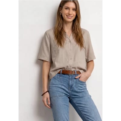 Overhemdblouse met korte mouwen in effen kleur