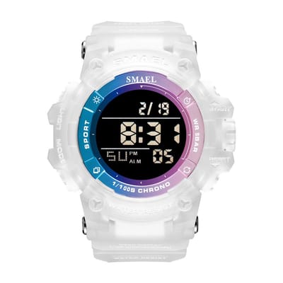 Heren Horloge Wit met Witte rubber band | Digitaal | Smael | Waterdicht | Glow in dark | Wit Blauw Roze | Mud Master | Leger | Army | Grof | Licht | Rubberen band | Timer | Gshock | G-shock | Eyecatcher | Master|