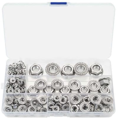 Zeskantmoer Set 150 Stuks - Roestvrij Staal - Zink Gecoat - Nylon Insert Borgmoeren - Stevige Opslagdoos - Duurzaam en Praktisch - Moeren
