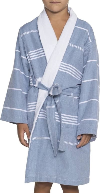 Twinning Kinder Badjas Leyla Badstof Air Blue - 2-3 jaar - jongens/meisjes/uniseks - badjas kind / kinderen - badjas kind badstof - zwembadjas - 2-3 jaar - zomer badjas - sauna badjas met capuchon