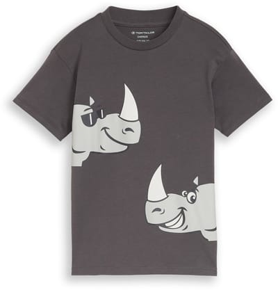 Tom Tailor - Oversized T-shirt met print - Maat 128/134 - dark urban grey