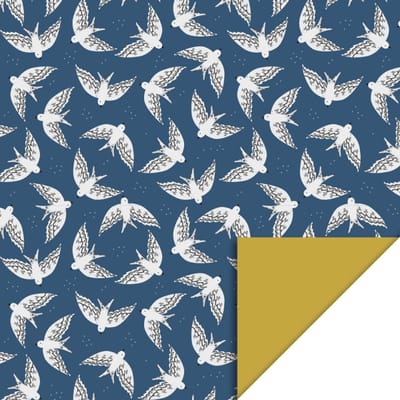 2 rollen Cadeaupapier 70x300 cm - Birds Midnight Blue - House of Products - Vogels - Blauw - Dubbelzijdig - Geschenkenlaantje
