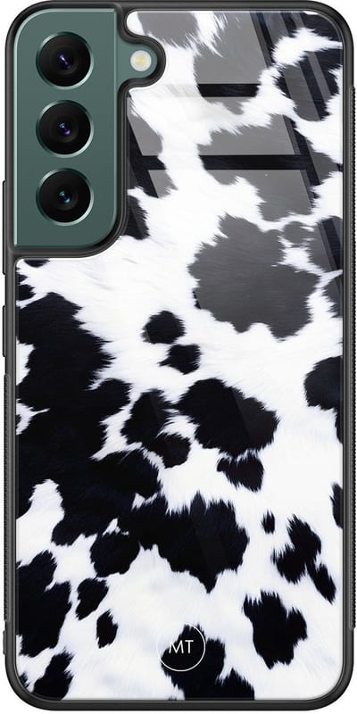 Hoesje geschikt voor Samsung Galaxy S22 - Koeienprint - Hard Case Zwart Back Cover - Print - Zwart, Wit - Mooie Telefoonhoesjes