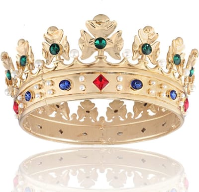 Koningskroon Heren Zwart Metaal Glanzend Strass en Parels Voor Feest en Cosplay