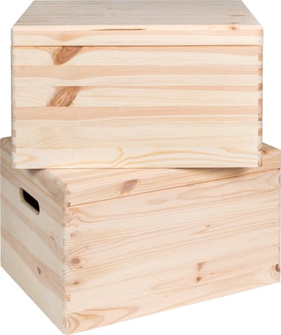 HAUDT® 2 x Houten kisten KIM Maxi met klepdeksel - set van 2 stuks - met handgrepen - 39,5 x 29,5 x 23 cm - inhoud 22,6L