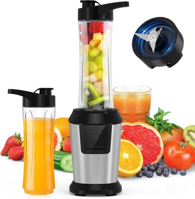 KIRA® Blender To Go - Draagbare Smoothie Blender - Krachtige Smoothie Maker - Zilver/Zwart - 35cm x 10cm x 15cm