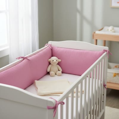 Honeybears Baby Bedbumper – Box omrander – Hoofdbeschermer - Bedomrander ledikant – Bed omrander - Jongens/Meisjes – 180 x 30 cm - Rose