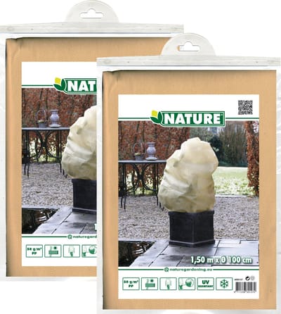 Nature plantenhoes met trekkoord - 2x stuks - H150 x D100 cm - beige - anti-vorst beschermhoes