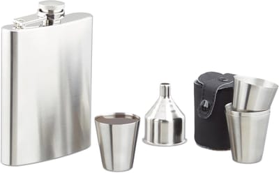 Famanu – Heupfles set, roestvrij staal, 7 stuks, 200 ml, met trechter en bekers, compact en draagbaar, ideaal voor sport en outdoor