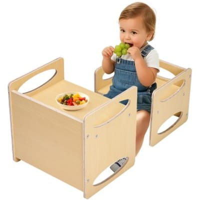 VEVOR Montessori Tafelstoelenset Peutertafelset (1 Tafel + 1 Stoel) Gemaakt van Hout voor 1-5 Jaar Ouden, In Hoogte Verstelbare Activiteitentafel Speeltafel voor Kinderen, Ideaal om te Lezen, Eten, Spelen - Natuurlijk