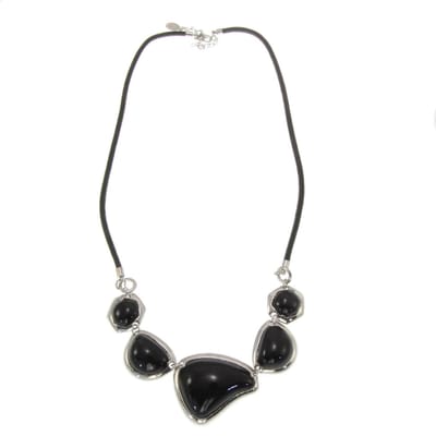 Behave - Ketting Imitatieleer - Zwarte Stenen Hanger - 60 cm
