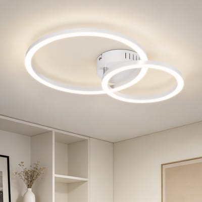 NETTLIFE LED Plafondlamp - 40cm - Wit - 23W - 4000K - Modern 2-Ringen Design - Slaapkamerlamp & Woonkamerlamp - Plafondverlichting voor Keuken | Slaapkamer | Gang | Kantoor