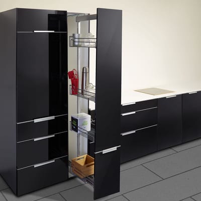 Kesseböhmer DISPENSA-X met set van manden zilvergrijs Apothekersuittrek 100 Kg Draagkracht Voor corpusbreedte 300 mm en corpushoogte 1600 - 2000 mm