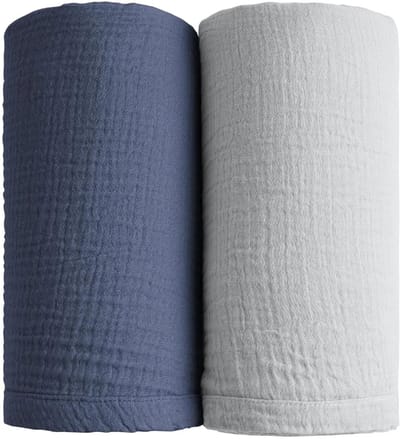 Babywikkeldekens - ademend - unisex - 2-pack - 100 x 100 cm - marineblauw + lichtgrijs