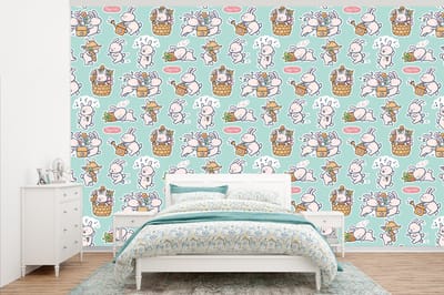 Behang - Fotobehang Konijn - Tuin - Patroon - Breedte 345 cm x hoogte 220 cm