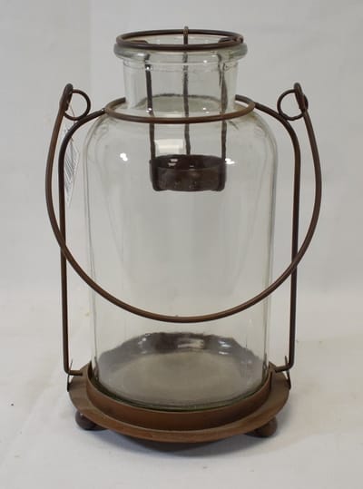 Daan Kromhout - Waxinelichtjeshouder - glas - melkbus - metaal - roestkleurig - H23 x Ø 10 cm - stoer - sober - industrieel