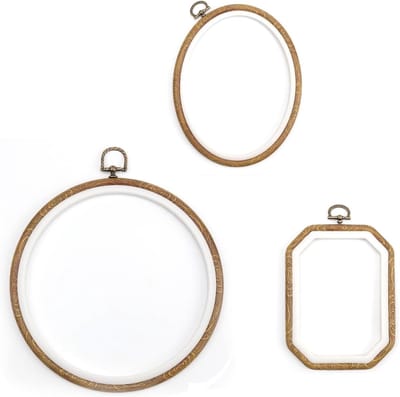 3 stuks borduurframes van kunststof, borduurframe, hout, imitatie kruissteekframe, drie vormen, kruissteekframe voor naaien, handwerk (rond, ovaal, achthoekig)