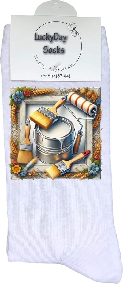 Schilder - Opkikkertje - Strolijst - Grappige sokken - Valentijn cadeau - Verjaardag cadeau - Kerst cadeau - Grappige sokken - Leuke sokken - Verf - Vrolijke sokken - Kerst sokken - Vaderdag - Moederdag - Socks maken Happy - 37-44