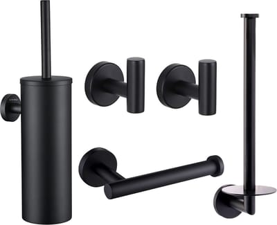 Toiletaccessoireset Zwart 5-delig - Toiletborstelhouder - Toiletrolhouder - Reserverolhouder - Handdoekhaakjes - Toiletset Accessoires
