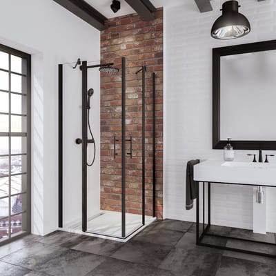 Schulte douchecabine - hoekinstap draaideuren - 80x80x192 - mat zwart - helder veiligheidsglas met antikalk