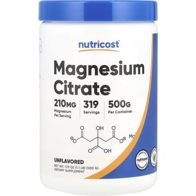 Nutricost, magnesiumcitraat, ongeflavoreerd, 210 mg, 500 g (17,9 oz)