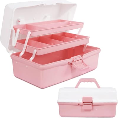 TIM® Naaidoos Opbergbox - Naaidoos - Naaikoffer - Roze/Wit - 31cm x 20cm x 15cm