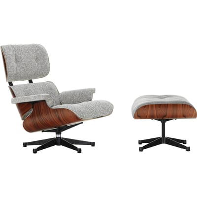 Vitra Lounge Chair & Ottoman - gepolijst/ zijkanten zwart - Nubia peper en zout - Santos palisander