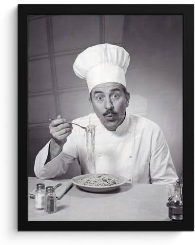Poster in lijst - Fotolijst 30x40 cm - Posters - Chef - Spaghetti - Pasta - Posterlijst zwart - Decoratie - Wanddecoratie woonkamer - Muurdecoratie slaapkamer