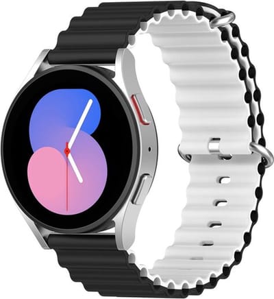 By Qubix - Ocean Style bandje 20mm - Zwart / wit - Geschikt voor Samsung Galaxy Watch 7 (40 & 44mm) - Galaxy Watch FE - Galaxy Watch 6 - Galaxy Watch 6 Pro - Galaxy Watch 5 - 5 Pro - Galaxy Watch 4 - 4 Classic - Active 2 - Watch 3 (41mm)
