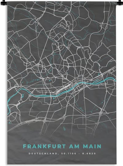 Wandkleed - Wanddoek - Stadskaart – Plattegrond – Duitsland – Blauw – Frankfurt am Main – Kaart - 120x180 cm - Wandtapijt