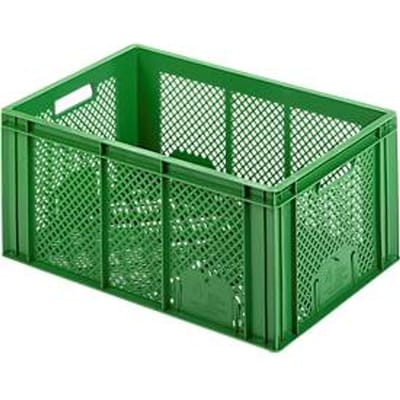 Euro Box groente- en fruitkist, voedselveilig, inhoud 55,7 liter, opengewerkte versie, groen