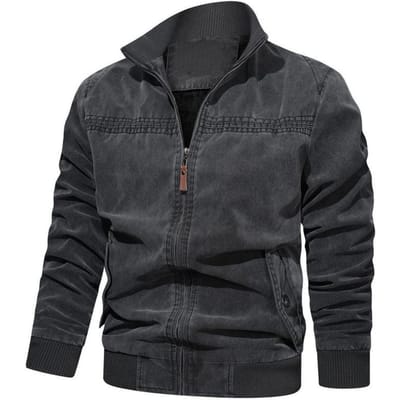 Herfst en Winter Herenjas Gewassen Puur Katoen Opstaande Kraag Middelbare Leeftijd Jas Jas Grote Maat 3XL gray