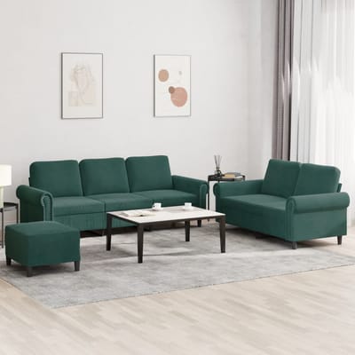 vidaXL - 3-delige - Loungeset - met - kussens - fluweel - donkergroen