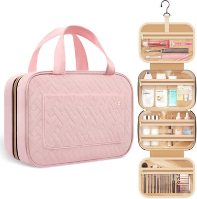 Reistoilettas voor dames met ophanghaak - Draagbare cosmetische tas, toilettas voor reizende vrouwen, waterdichte reisbenodigdheden, roze - Dames in Heren - Make Up Tasje - Beautycase Dames - Toiletzak - Travel Organizer Mannen & Vrouwen, Meisje en K