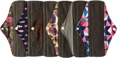 6x Herbruikbare Wasbare Menstruatiepads 25 cm - Bamboe Houtskool Absorberend Comfort