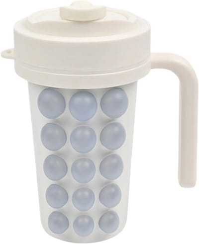 IJsblokjeshouder Beker - IJsmaker Beker - Drankjes Koelen - Met Rietje - 600 ml - Crèmekleurig