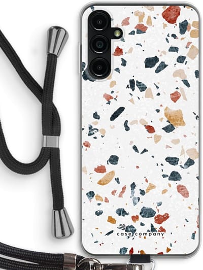 Case Company® - Hoesje met koord geschikt voor Samsung Galaxy A14 hoesje met Koord - Terrazzo N°4 - Telefoonhoesje met Zwart Koord - Bescherming aan alle Kanten en Over de Schermrand
