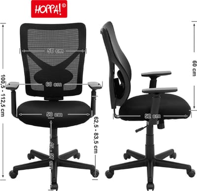 Hoppa! - Bureaustoel - Ergonomisch kantelmechanisme - Verstelbare armleuningen - Zwart