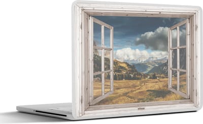 Laptop sticker - 13.3 inch - Doorkijk - Berg - Gras - 31x22,5cm - Laptopstickers - Laptop skin - Cover