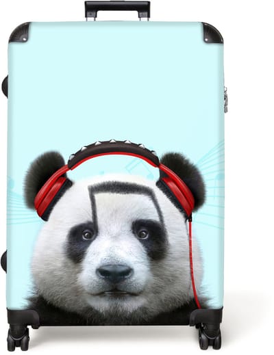 NoBoringSuitcases.com® - Koffer groot - Reiskoffer lichtgewicht - Panda - Koptelefoon - Dier - Muzieknoten - Rood - Rolkoffer met 4 wielen - Grote trolley XL - 98 liter bagage