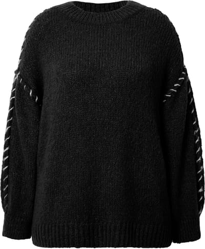 Studio Untold - Dames - Trui oversized kleurrijke naden lange mouwen - Zwart - Maat 42+