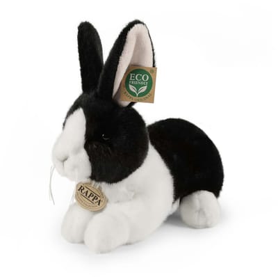 Rappa ECO knuffel konijn 25 cm - realistische knuffel van recyclede PET flessen - zwart, wit
